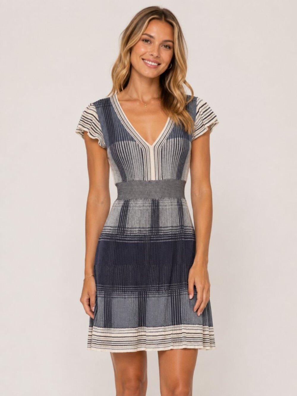 BCBGMaxazria Silk Cotton Blend Striped Knit Dress